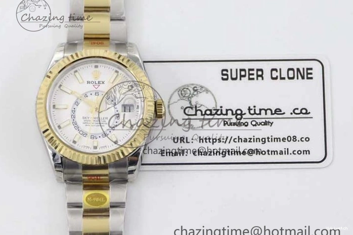 YG Asian SS Dial Edition Sky-Dweller Best 23J to 904L 1:1 Noob White on Bracelet 9001 SS YG 0301